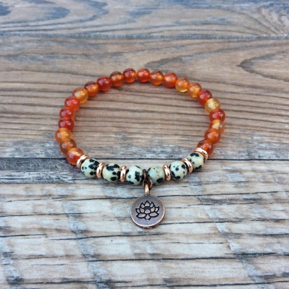 Lotus bracelet with Carnelian and Dalmatian Jasper, sacral chakra, healing - Picture 2 of 10